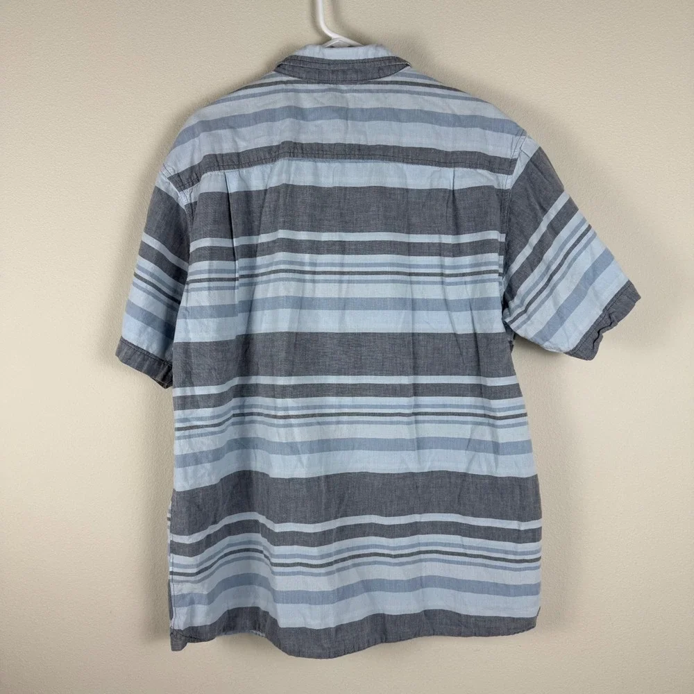 Bob‎ Timberlake Men's XL Blue Gray Stripe Short Sleeve Button Up Shirt